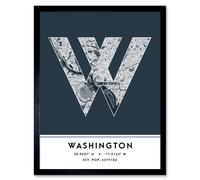 Wee Blue Coo Wall Art Print Washington United States City Map Modern Typography Stylish Letter Framed Word in Navy | Size: W12" x H16" Wee Blue Coo Navy W12" x H16"