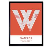 Wee Blue Coo Wall Art Print Watford England United Kingdom City Map Modern Typography Stylish Letter Framed Word in Orange | Size: W12" x H16" Wee Blue Coo Orange W12" x H16"