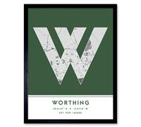 Wee Blue Coo Wall Art Print Worthing England United Kingdom City Map Modern Typography Stylish Letter Framed Word in Green | Size: W12" x H16" Wee Blue Coo Green W12" x H16"