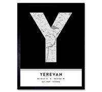 Wee Blue Coo Wall Art Print Yerevan Armenia City Map Modern Typography Stylish Letter Framed Word in Black | Size: W12" x H16" Wee Blue Coo Black W12" x H16"