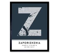 Wee Blue Coo Wall Art Print Zaporizhzhia Ukraine City Map Modern Typography Stylish Letter Framed Word in Navy | Size: W12" x H16" Wee Blue Coo Navy W12" x H16"