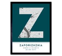 Wee Blue Coo Wall Art Print Zaporizhzhia Ukraine City Map Modern Typography Stylish Letter Framed Word in Teal | Size: W12" x H16" Wee Blue Coo Teal W12" x H16"