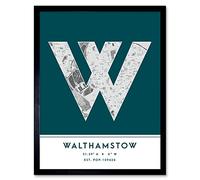 Wee Blue Coo Walthamstow England United Kingdom City Map Teal Colour Block Modern Typography Stylish Letter Framed Word Wall Art Print Poster for Home Décor CITYMAP1