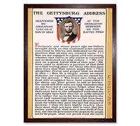 Wall Art Print The Gettysburg Address of Abraham Lincoln USA President Speech Typography Art Framed Artery8 Brown W12 inch x H16 inch