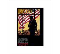 Wee Blue Coo WAR GREAT FIRST WORLD FLAG SOLDIER VINTAGE BLACK FRAMED ART PRINT B12X186