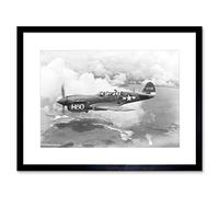 Wee Blue Coo War Military Plane Vintage Fighter Jet Black White P-40 Framed Wall Art Print
