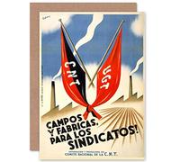 Wee Blue Coo WAR SPANISH CIVIL CNT FAI FIELD FACTORY UNION REPUBLICAN GREETINGS CARD