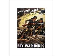 Wee Blue Coo WAR WW2 ATTACK BOND SOLDIER GUN VINTAGE ADVERT FRAMED ART PRINT MOUNT B12X1967