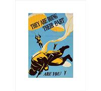 Wee Blue Coo WAR WWII DOING THEIR PART PARATROOPER SOLDIER ALLIES FRAMED ART PRINT B12X12316