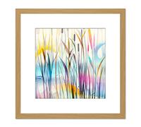 Wee Blue Coo Water Reed Plant Swamp Canes Dreamy Colourful Modern Watercolour Illustration Square Wooden Framed Wall Art Print Picture 9X9 Inch