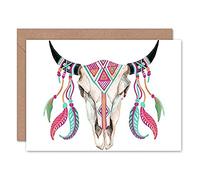 Wee Blue Coo Watercolour Cow Skull Greeting Card With Envelope Inside Premium Quality