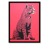 Wee Blue Coo Watermelon Pink Cheetah Animal Bold Artwork Framed Wall Art Print 18X24 Inch