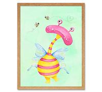 Wee Blue Coo Wee Wild Monsters Ophelia Bees Kids Art Print Framed Poster Wall Decor 12x16 inch