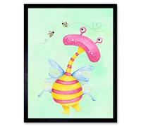 Wee Blue Coo Wee Wild Monsters Ophelia Bees Kids Art Print Framed Poster Wall Decor 12x16 inch
