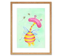 Wee Blue Coo Wee Wild Monsters Ophelia Bees Kids Artwork Framed Wall Art Print 12X16 Inch