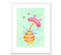 Wee Blue Coo Wee Wild Monsters Ophelia Bees Kids Artwork Framed Wall Art Print 12X16 Inch