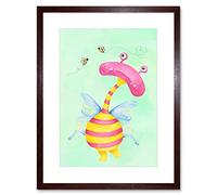 Wee Blue Coo Wee Wild Monsters Ophelia Bees Kids Artwork Framed Wall Art Print 12X16 Inch