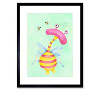 Wee Blue Coo Wee Wild Monsters Ophelia Bees Kids Artwork Framed Wall Art Print 12X16 Inch