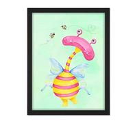Wee Blue Coo Wee Wild Monsters Ophelia Bees Kids Artwork Framed Wall Art Print 18X24 Inch