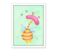 Wee Blue Coo Wee Wild Monsters Ophelia Bees Kids Artwork Framed Wall Art Print 18X24 Inch