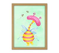 Wee Blue Coo Wee Wild Monsters Ophelia Bees Kids Artwork Framed Wall Art Print 18X24 Inch