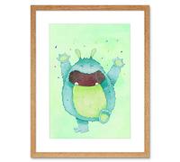 Wee Blue Coo Wee Wild Monsters Rae Happy Kids Artwork Framed Wall Art Print 12X16 Inch