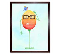 Wee Blue Coo Wee Wild Monsters Theo Glasses Bird Kids Art Print Framed Poster Wall Decor 12x16 inch