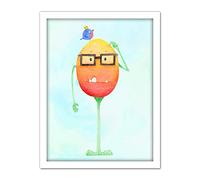 Wee Blue Coo Wee Wild Monsters Theo Glasses Bird Kids Artwork Framed Wall Art Print 18X24 Inch