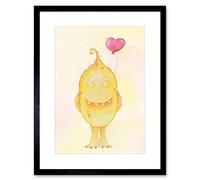Wee Blue Coo Wee Wild Monsters Toby Heart Balloon Kids Artwork Framed Wall Art Print 12X16 Inch