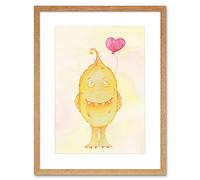 Wee Blue Coo Wee Wild Monsters Toby Heart Balloon Kids Artwork Framed Wall Art Print 12X16 Inch