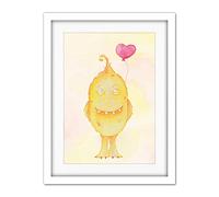 Wee Blue Coo Wee Wild Monsters Toby Heart Balloon Kids Artwork Framed Wall Art Print 18X24 Inch
