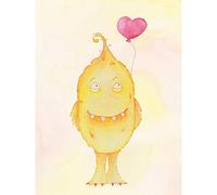 Wee Blue Coo Wee Wild Monsters Toby Heart Balloon Kids Premium Wall Art Canvas Print 18X24 Inch