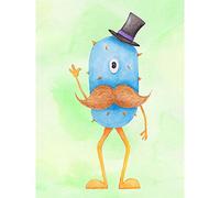 Wee Blue Coo Wee Wild Monsters Wolfgang Moustache Top Hat Kids Large Wall Art Poster Print Thick Paper 18X24 Inch