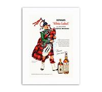 Wee Blue Coo Whisky Alcohol Dewars White Scotch Tartan Vintage Military Canvas Art Print