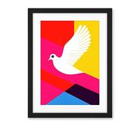 Wee Blue Coo White Peace Dove Vibrant Colourful Geometric Multi Colour Graphic Design Artwork Framed Wall Art Print 18X24 Inch