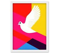 Wee Blue Coo White Peace Dove Vibrant Colourful Geometric Multi Colour Graphic Design Artwork Framed Wall Art Print A4