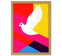 Wee Blue Coo White Peace Dove Vibrant Colourful Geometric Multi Colour Graphic Design Artwork Framed A3 Wall Art Print