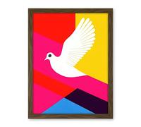 Wee Blue Coo White Peace Dove Vibrant Colourful Geometric Multi Colour Graphic Design Artwork Framed Wall Art Print 18X24 Inch
