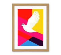 Wee Blue Coo White Peace Dove Vibrant Colourful Geometric Multi Colour Graphic Design Artwork Framed Wall Art Print 18X24 Inch