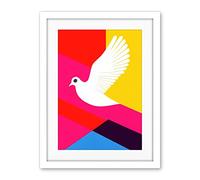Wee Blue Coo White Peace Dove Vibrant Colourful Geometric Multi Colour Graphic Design Artwork Framed Wall Art Print 18X24 Inch