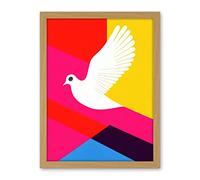 Wee Blue Coo White Peace Dove Vibrant Colourful Geometric Multi Colour Graphic Design Artwork Framed Wall Art Print 18X24 Inch