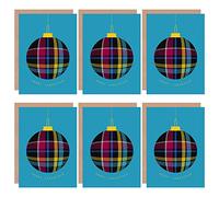 Wee Blue Coo Who Cares Scotland Charity Tartan Christmas Bauble Blank Greeting Cards With Envelopes Pack of 6