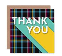 Wee Blue Coo Who Cares Scotland Thank You Tartan Typography Greeting Card With Envelope Inside Premium Quality