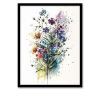 Wee Blue Coo Wildflower Bouquet Bright Watercolour Painting Spring Flower Blooms Artwork Artwork Framed Wall Art Print A4