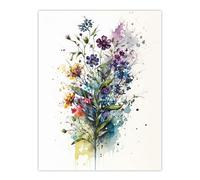 Wee Blue Coo Wildflower Bouquet Bright Watercolour Painting Spring Flower Blooms Artwork Large Wall Art Poster Print Thick Paper 18X24 Inch