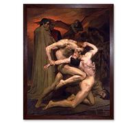 Wall Art Print William Adolphe Bouguereau 1850 Dante and Virgil in Hell Demons Afterlife Divine Comedy Art Framed Artery8 Brown W12 inch x H16 inch