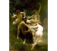 Wee Blue Coo William Adolphe Bouguereau Nymphs Satyr Old Master Painting Art Print Poster Wall Decor 12X16 Inch