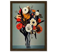 Wee Blue Coo Winter Flower Floral Bouquet Orange Navy Cream Modern Acrylic Paint Artwork Framed A3 Wall Art Print