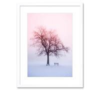 Wee Blue Coo Winter Landscape Snow Tree Foggy Sunrise Artwork Framed Wall Art Print 9X7 Inch