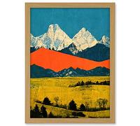 Wee Blue Coo Winter Mountains Landscape Modern Papercut Blue Orange Mustard Artwork Framed A3 Wall Art Print